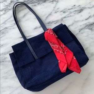Zara Navy Leather Tote